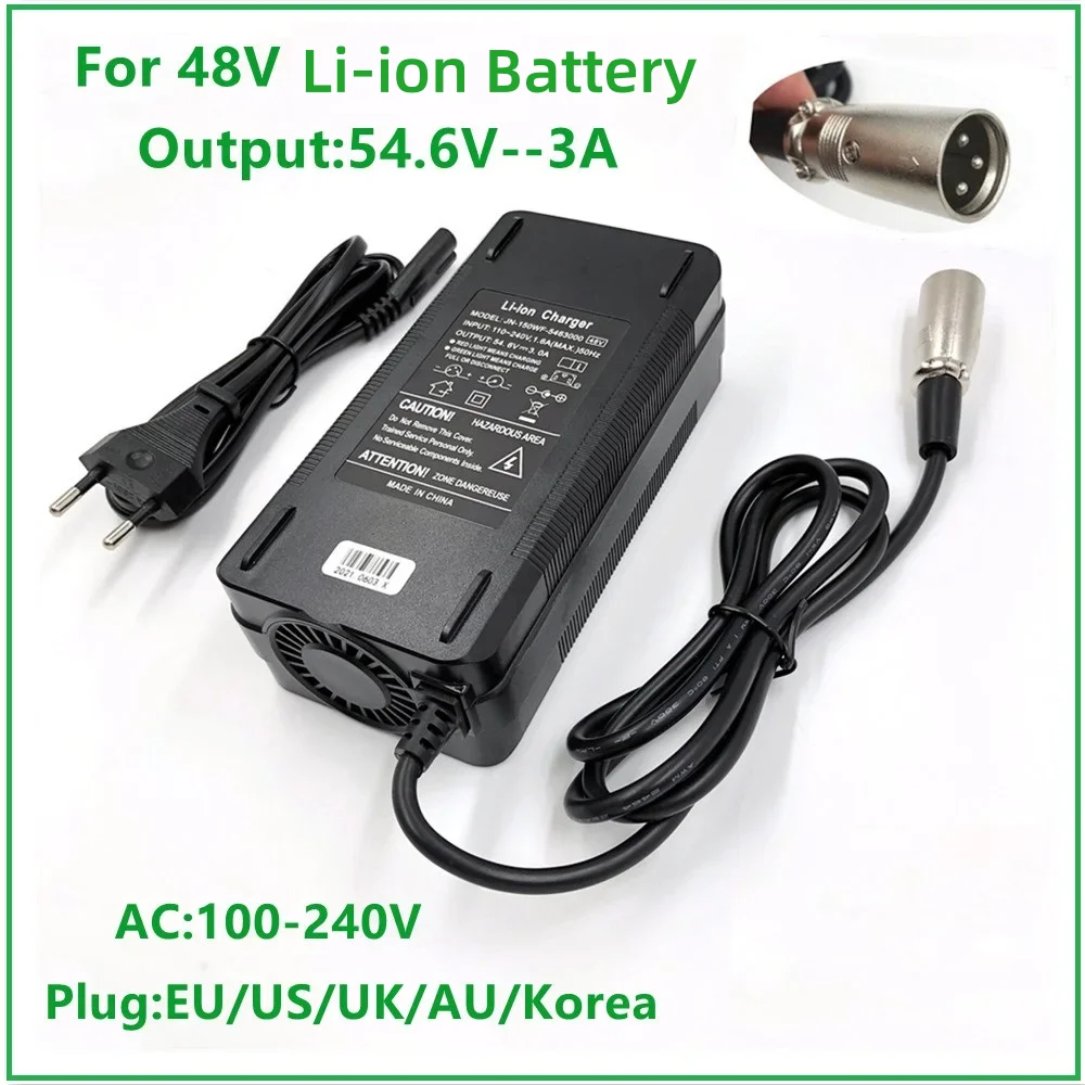 54.6V3A Charger 54.6V 3A Lithium Battery Charger for 48V Li-ion Lithium Battery Pack XLR Plug 54.6V3A Charger