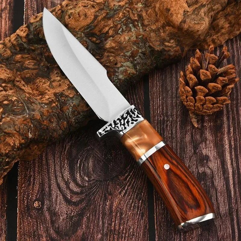 Outdoor Knife Meat Cleaver Hunting Knife High-end Colored Wood Handle Boning Knife Cutting Meat Cutter Kitchen Portable Cutting