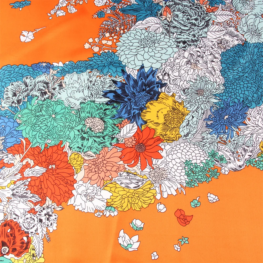 POBING Silk Scarf Women Large Shawls Flowers Horse Stoles Square Bandana Luxury Kerchief Hijab Scarf Female Foulards 130CM