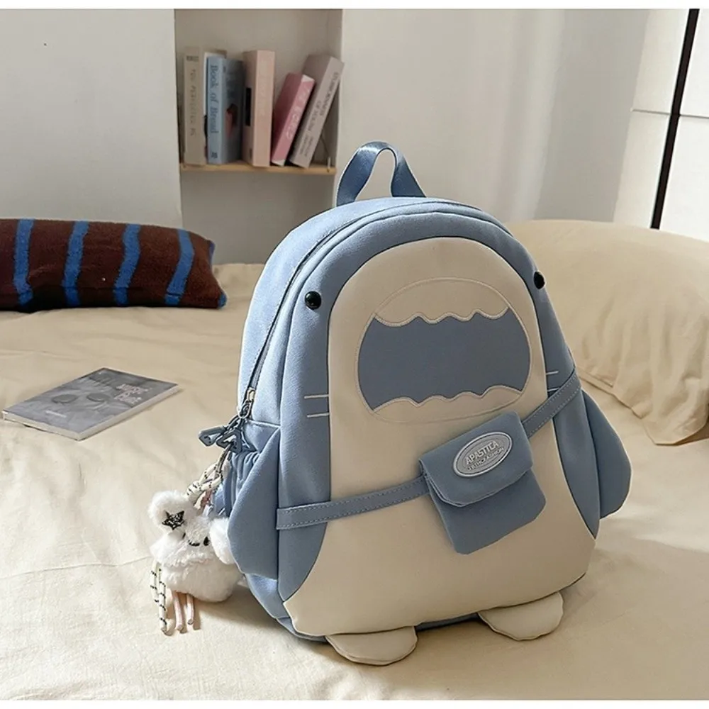 Large Capacity Cartoon Backpack Versatile Creative Shark Backpack Unique Simple Design Student Backpack Daily Use