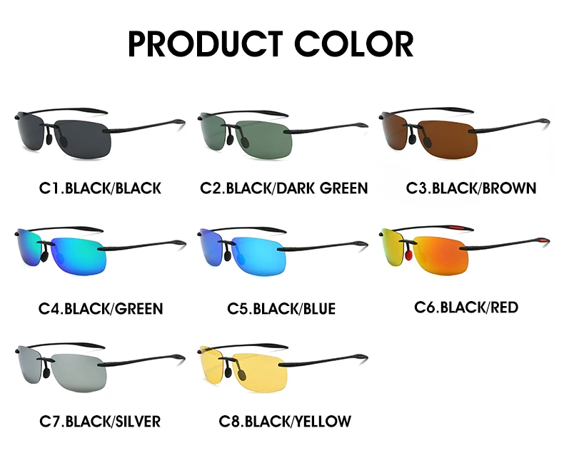 Neue ultraleichte, rahmenlose, farbenfrohe polarisierte Sonnenbrille für Männer und Frauen aus TR90-Material, geeignet für Freizeit und Urlaub, UV400. – Detail 6