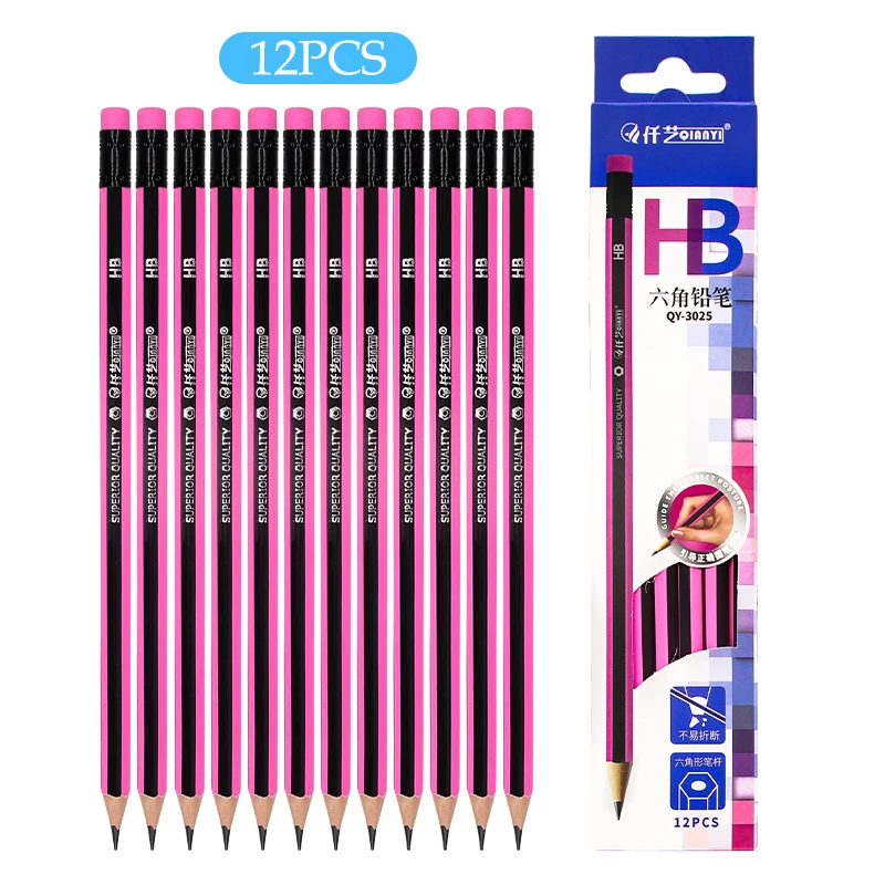 12Pcs /Lot Ordinary Pencil Wooden Lead Pencils 2B/HB Pencil With Eraser Children Gift Drawing Pencil School Writing Stationery