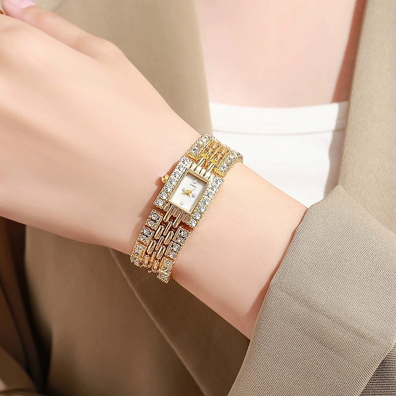 

Новые модные роскошные женские часы с квадратным кристаллическим браслетом, женские наручные часы, женские кварцевые часы из нержавеющей стали, Reloj Mujer, подарок