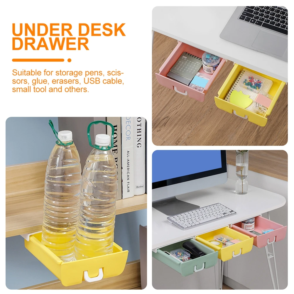 

Under Desk Drawer Hidden Storage Organizer Self-Adhesive Table Bottom Pen Holder Desktop Storage Box Expandable Space