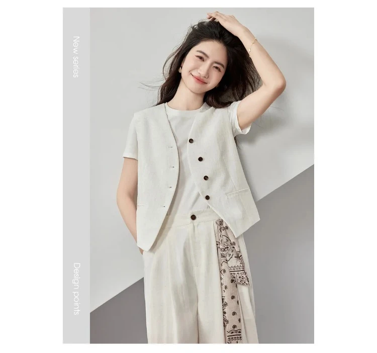SENTUBILA Damen Weste mit V-Ausschnitt, Sommer 2026, Neues Minimalistisches Pendler-Design, Einfache Ärmellose Oberbekleidung mit Kordelzug, 162JA4957 – Detail 9