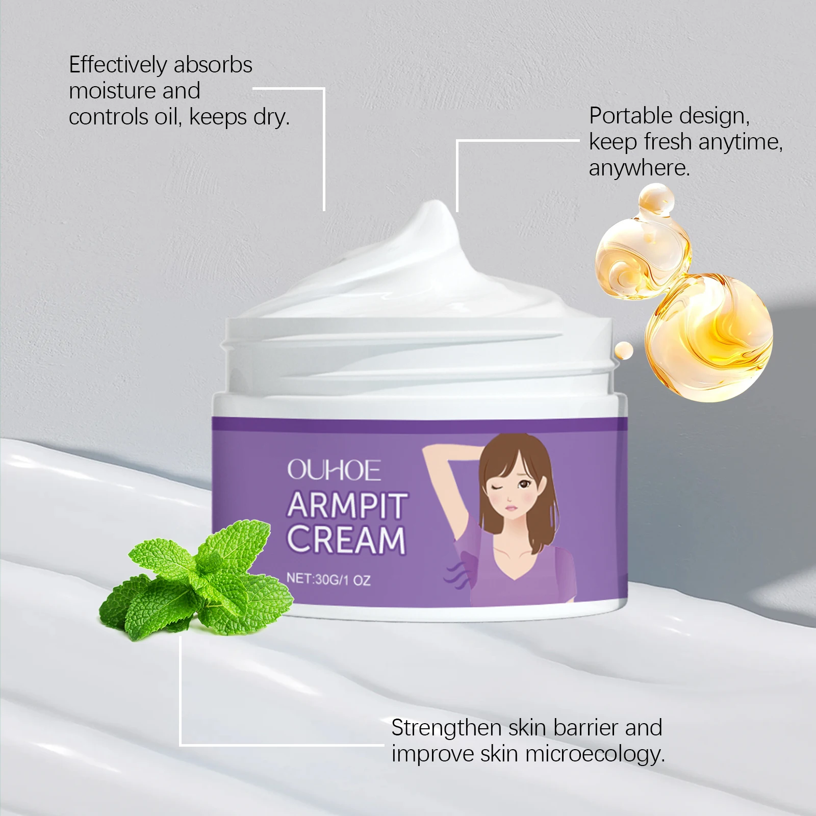 OUHOE Armpit Cream - Odor - Neutralizing, Sweat - controlling, Skin - toning, All Skin Types, Portable, Refreshing