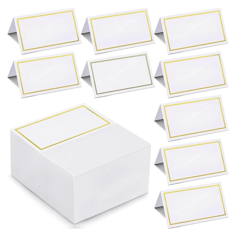 Tarjetas de lugar con borde de aluminio para mesa, tarjetas de tienda de campaña con textura de asientos, tarjeta de nombre de acompañante en blanco para ajuste de mesa duradera, 150 piezas