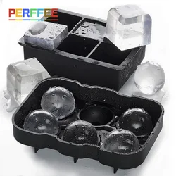Ice Cube Maker Silicone 4 6 8 Grids Square Large Ice Cube Tray with Lid Ice Ball Freezer Mold for Whiskey Cocktail Iced Coffee