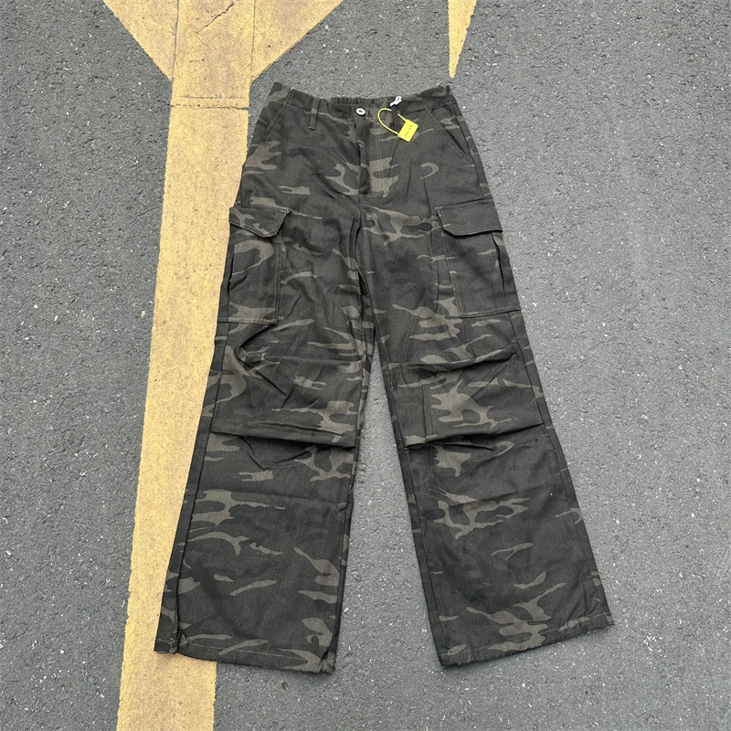 

High Quality Brand Mens Womens Camouflage Workwear Straight Pleated Multi-Pockets Design Casual Pants