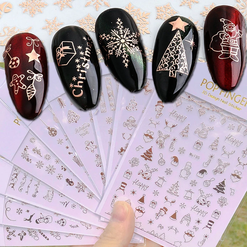 

3d Nail Art Stickers Christmas Winter Rosegold Snowflake Xmas Trees Snowmans Decals For Nails Decoration Manicure Salon Beauty