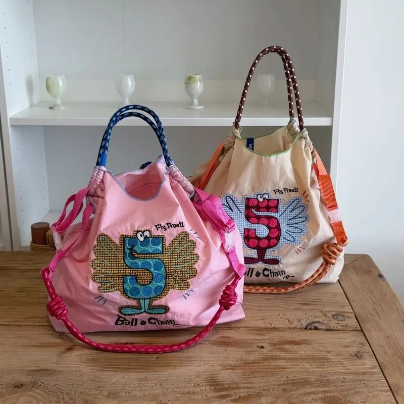 

New Embroidered Shopping Bag, Free-Spirited Women's Shoulder Bag, Casual Bag, Commuter Bag, Large Capacity Tote Bag, Lightweight Foldable Women's Bag
