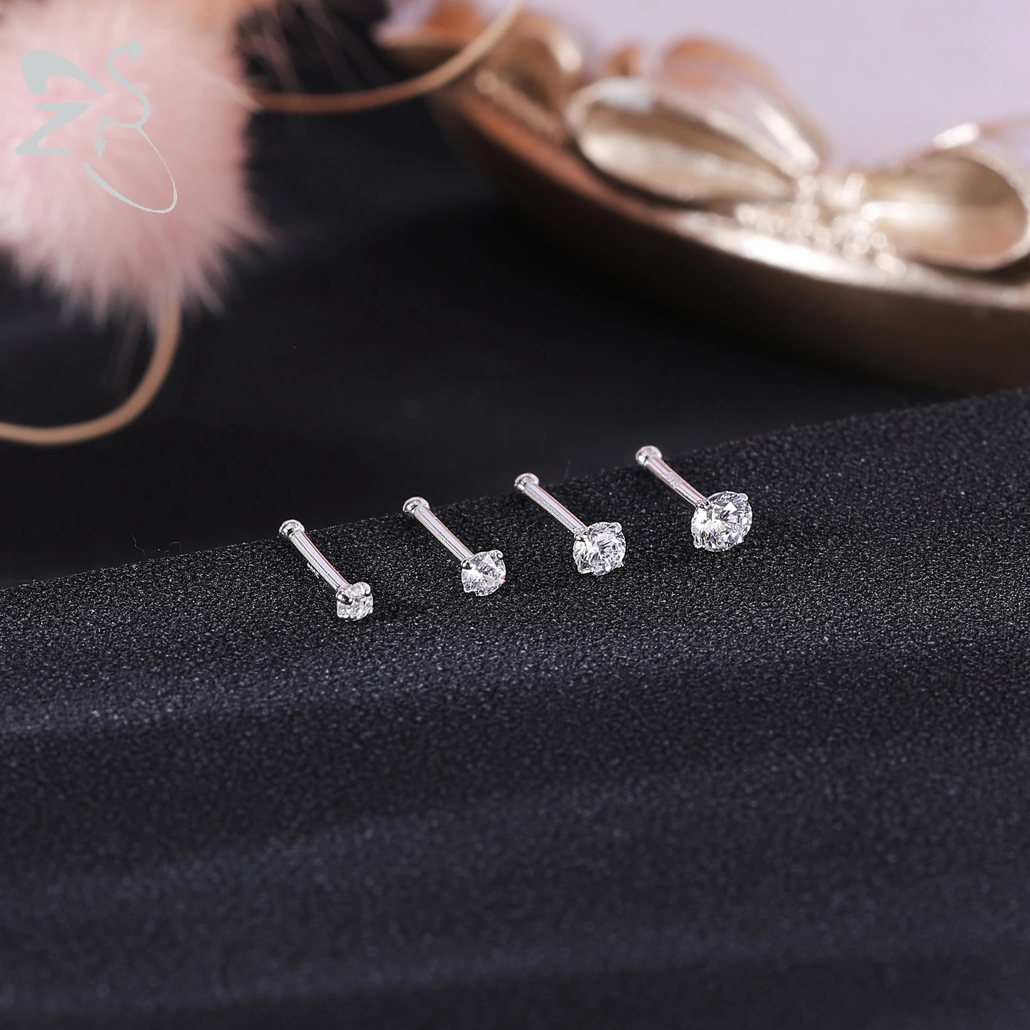 ZS 1 STÜCK 18/20G 925 Sterling Silber Nasenstecker Goldfarbe Kristall Nasenpiercings Schraube L-Form Retainer Nasenloch Piercing 2-3,5 mm – Detail 9