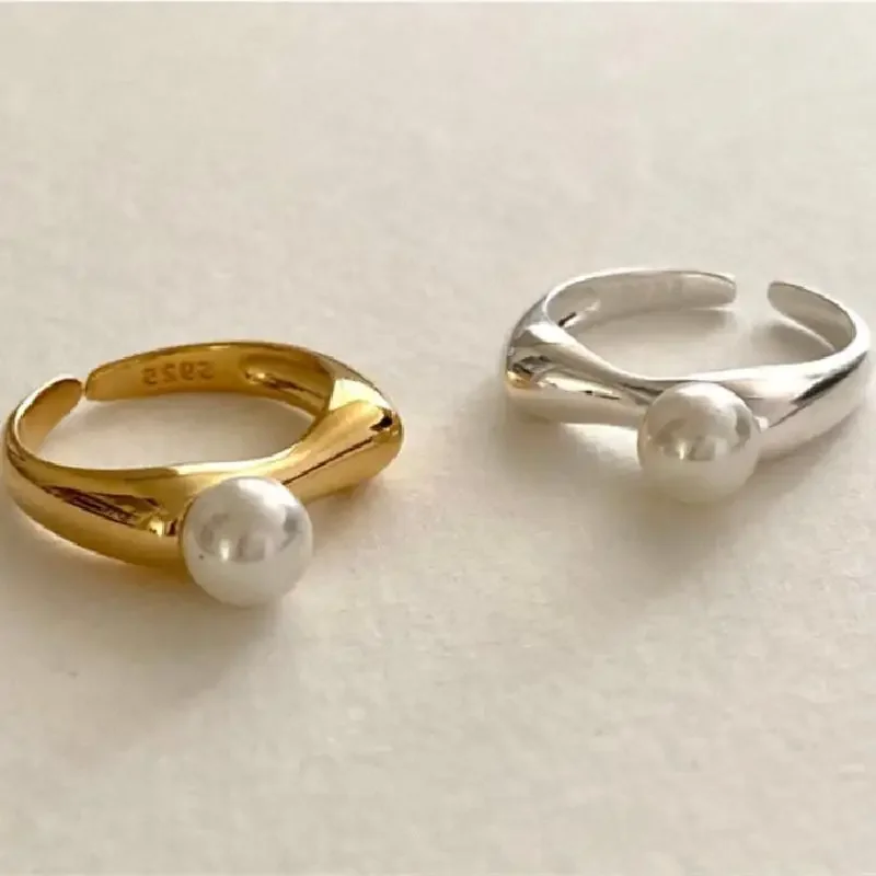 Fashion Silver Gold Pearl Rings for Woman Girls Simple Wedding Engagement Fine Ring Free Shipping Wedding Jewellery Gift