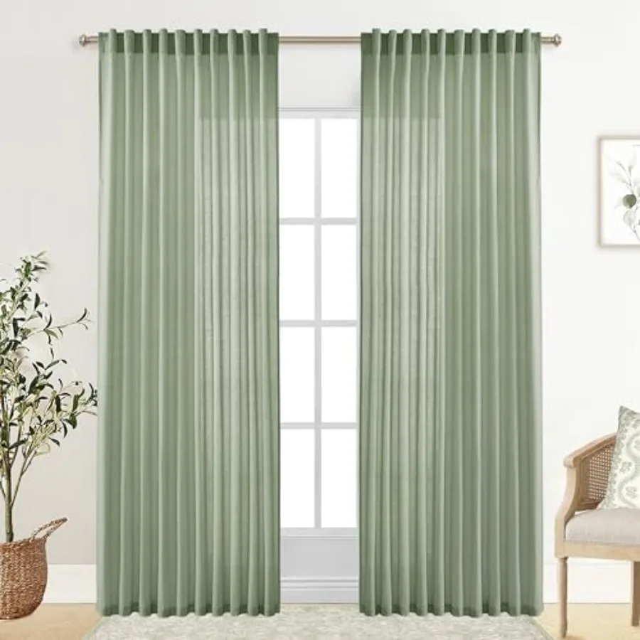 

Sage Green Country Curtains for Living RoomSheer Linen Curtains for Bedroom 84 Inch Long 70 Inch Wide
