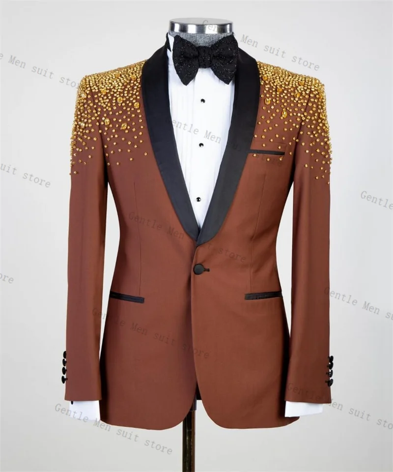 Cristalli di lusso Abito da uomo Set 2 pezzi Blazer + Pantaloni neri Pantaloni Autunno Smoking da sposa Giacca da ufficio formale Cappotto da ballo Personalizzato