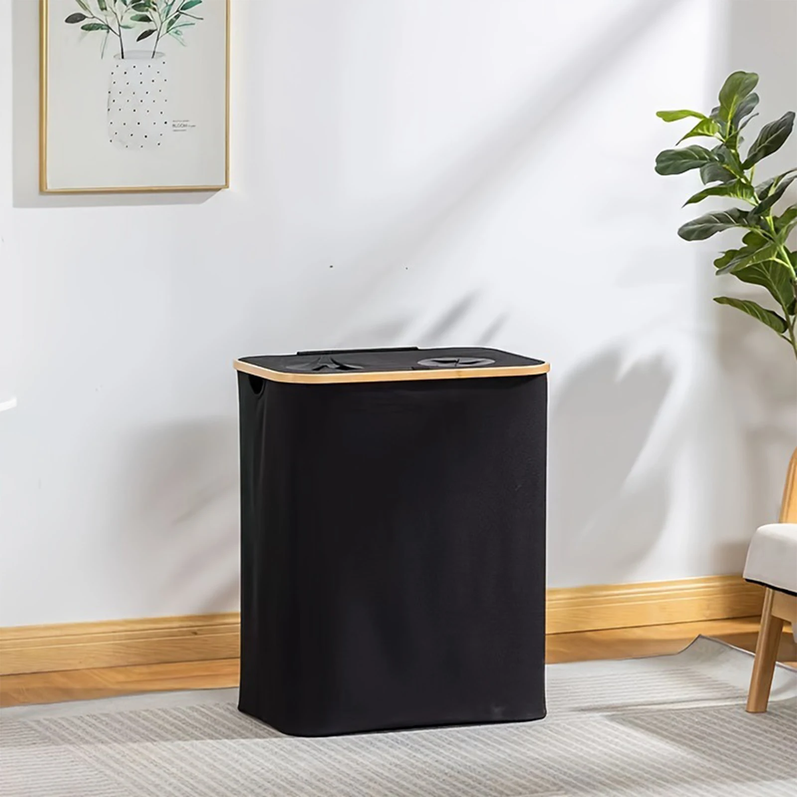 140L طوي أكسفورد 2 أقسام سلة الغسيل يعوق مع غطاء سلة التخزين الملابس يعوق لغرفة النوم الحمام غرفة الغسيل