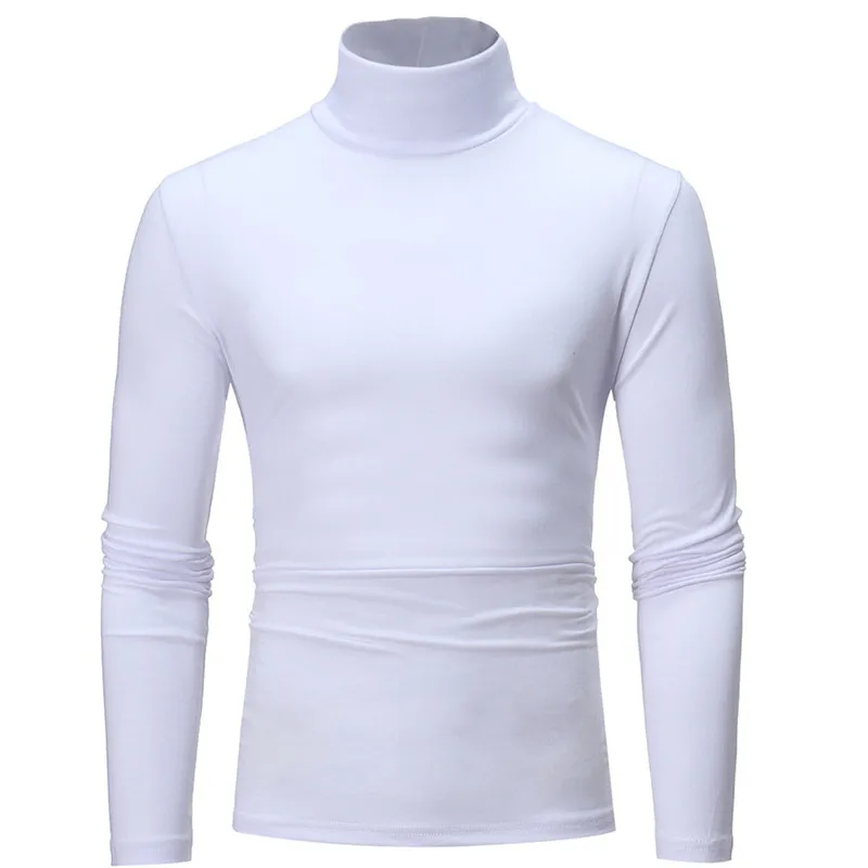 Turtleneck For Men Solid Color Slim Elastic Thin Pullover Spring Autumn Underwear Turtleneck Men Knitting Blouse Base Tshirt Top