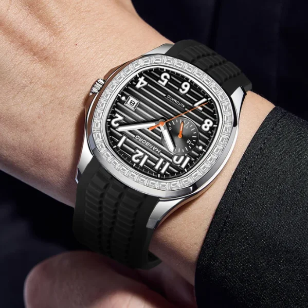 

HANBORO Мужские автоматические часы 40 мм квадратные механические наручные часы водостойкие светящиеся сапфировые Mioyta 8217 хрустальный ободок 24 часа