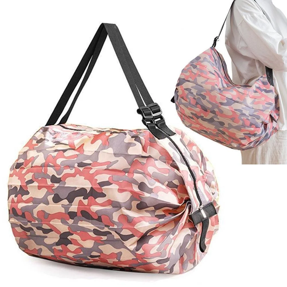 Bolsa de compras plegable portátil grande, bolsa de almacenamiento reutilizable, respetuosa con el medio ambiente y a la moda