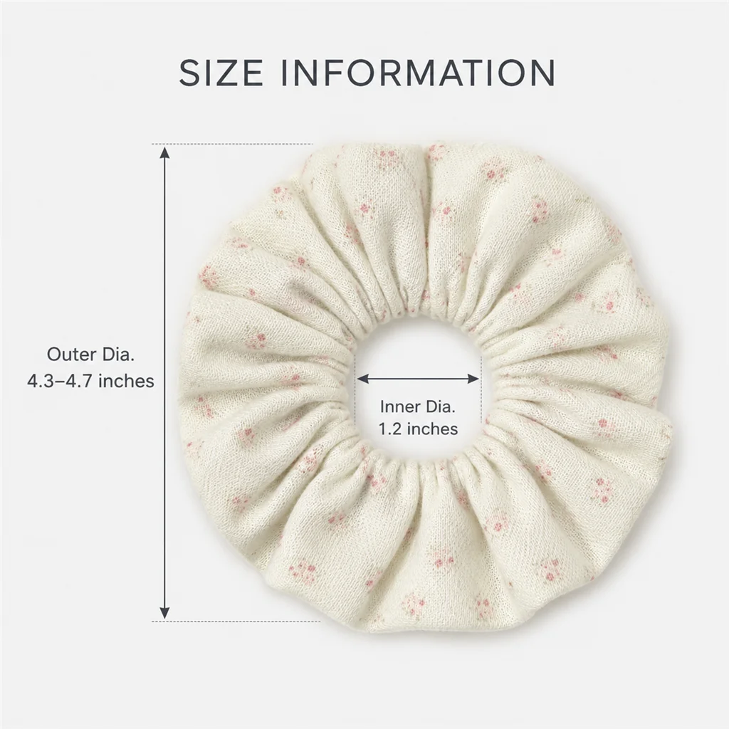 Cream Pink Bow Petite Floral Single-Layer Scrunchie Handmade Elastic Hair Tie for Ponytail and Bun 6