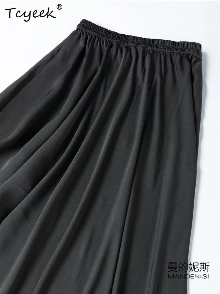 Tcyeek 22Mm 100% Real Silk Skirts Woman Summer Clothes 2026 Elegant Skirts for Women Black Skirt Loose Fit Юбка Женская