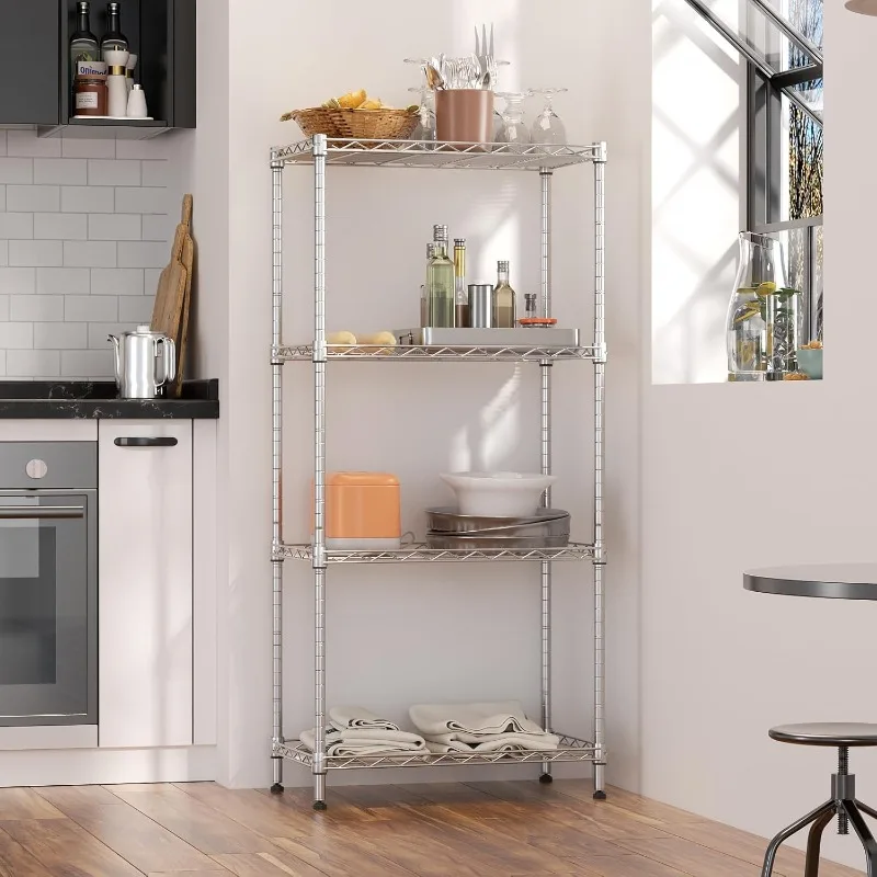 4 Shelf Wire Shelving Unit Adjustable Storage Shelving Storage Rack,Standing Storage Shelf Units for Kitchen Closet Laundry