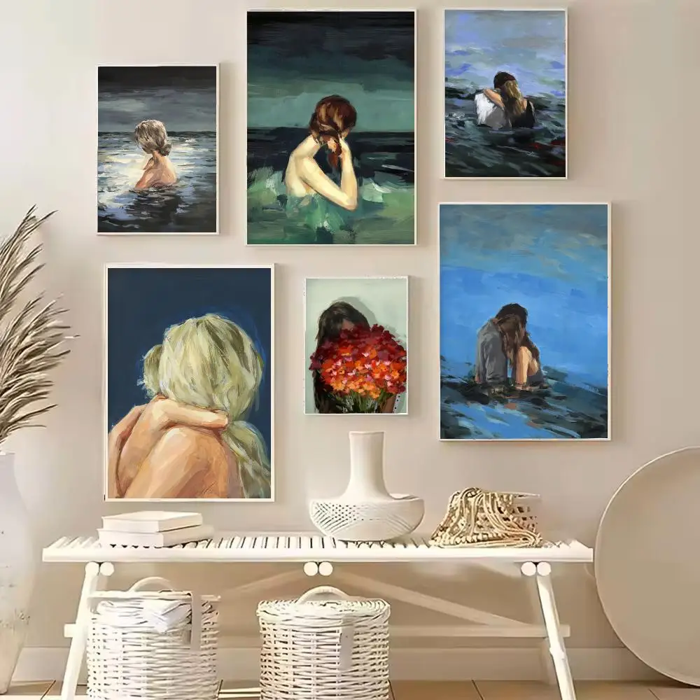 Beautiful Girl Flower Landscape Poster Married to the Sea Summer Canvas Wall Art Print for Living Room Home Decor Cuadros