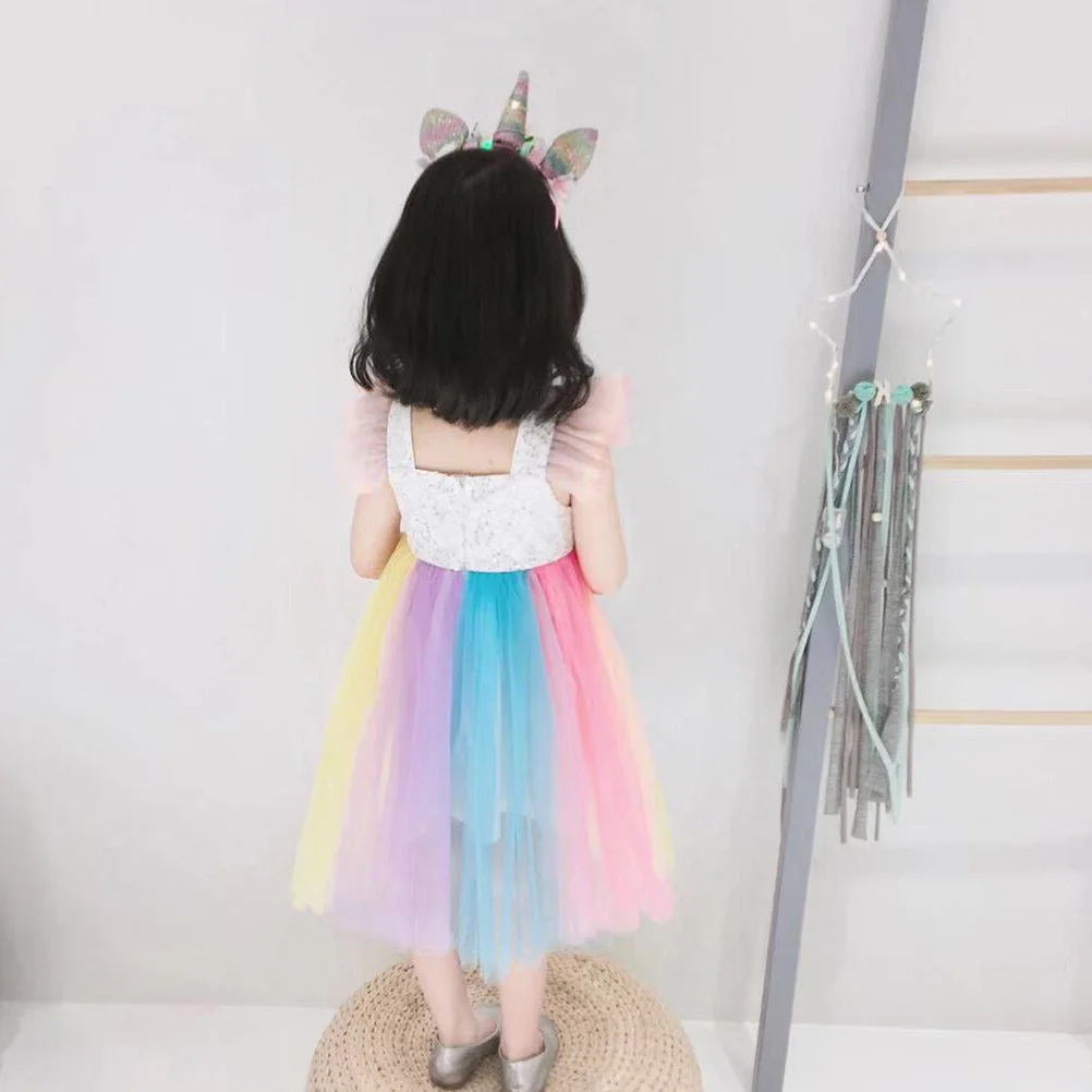 

Girls Cartoon Eyelash Dress Rainbow Tutu Skirt Birthday Party Costume Performance Outfit Accessories Comfort Texture