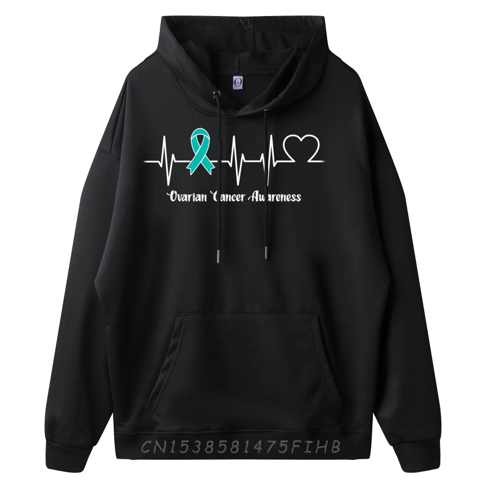 Heartbeat Ovarian Cancer Warrior Black Shirt Graphic Tees Men's Clothing Oversize Long Sleeve