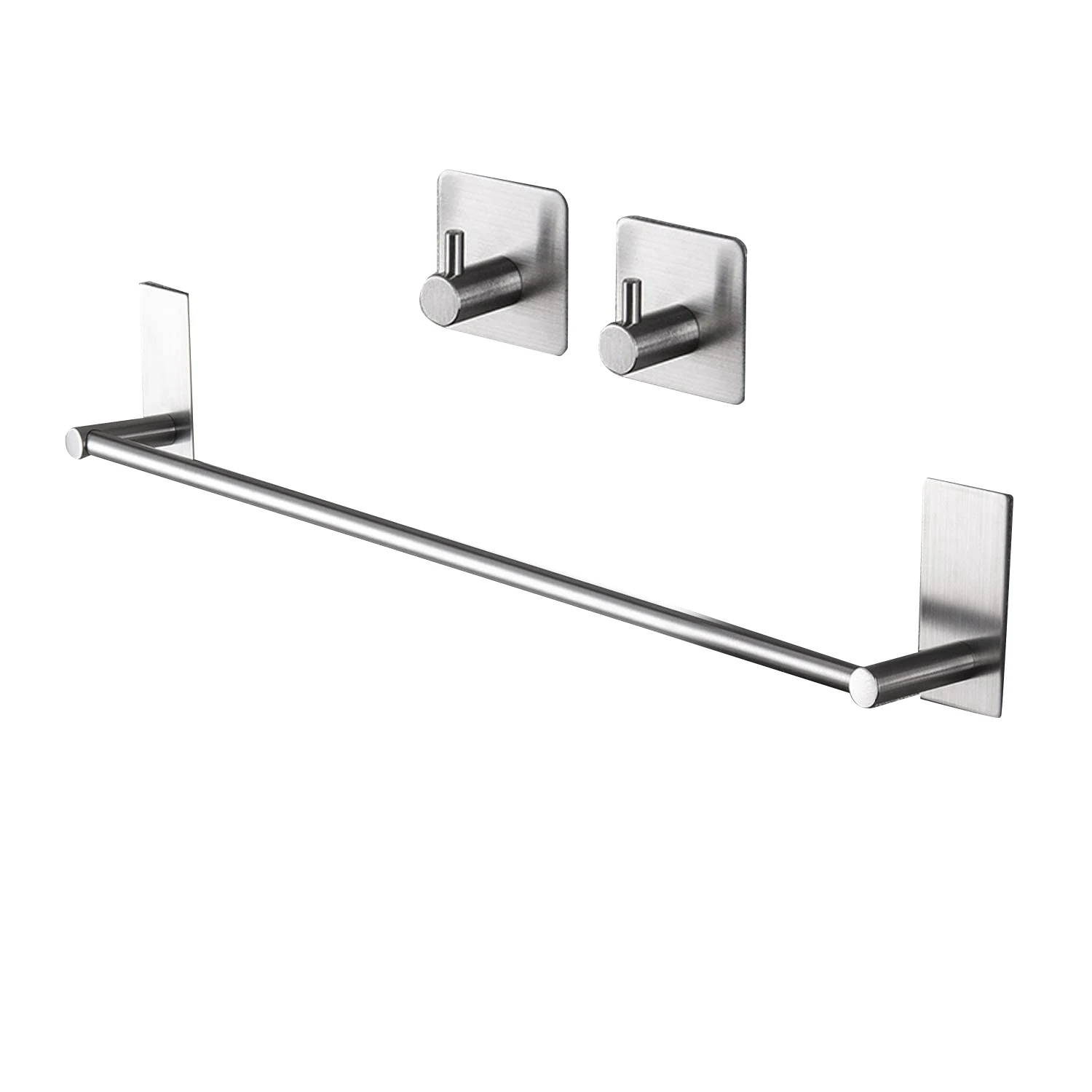 Towel Holder with 2 Packs Adhesive Hooks 16-Inch Hand Towel Rack Towel Hook Stick on Wall, Bathroom Hardware Silver