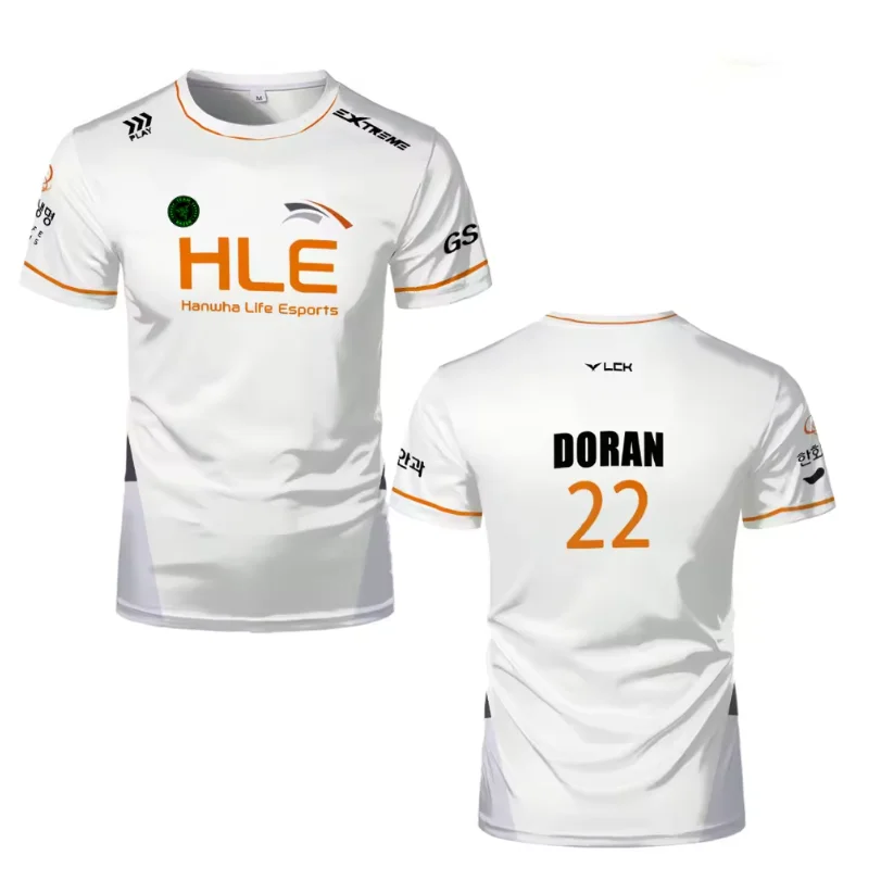 جديد HLE Esports Club دعم الملابس جامعة الأساطير HLE الأبيض والأسود ESports مباراة فريق تي شيرت رجالي خفيف الوزن Brea