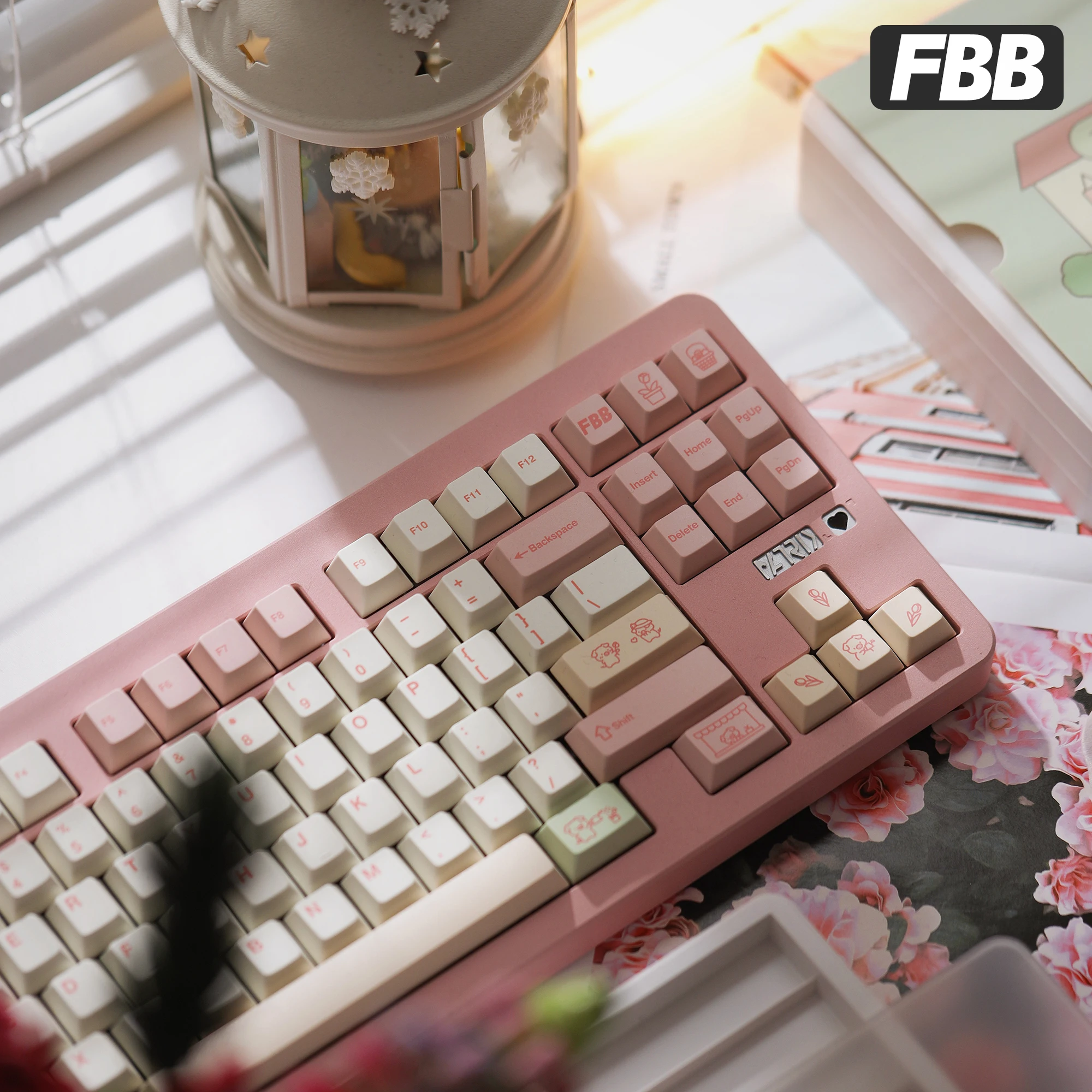 คีย์แคป FBB ลายดอกไม้ สีชมพู ลายหมู วัสดุ PBT สำหรับสวิตช์ MX รองรับคีย์บอร์ดแบบ Cherry Profile คีย์แคป DIY น่ารัก เหมาะเป็นของขวัญสำหรับผู้หญิง