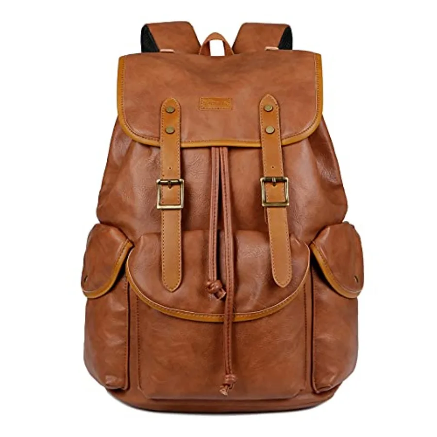 Vegan Leather 15.6 inch Laptop Backpack Hiking Camping Backpack Satchel Bookbag Travel Business Backpack CN-01 Brown