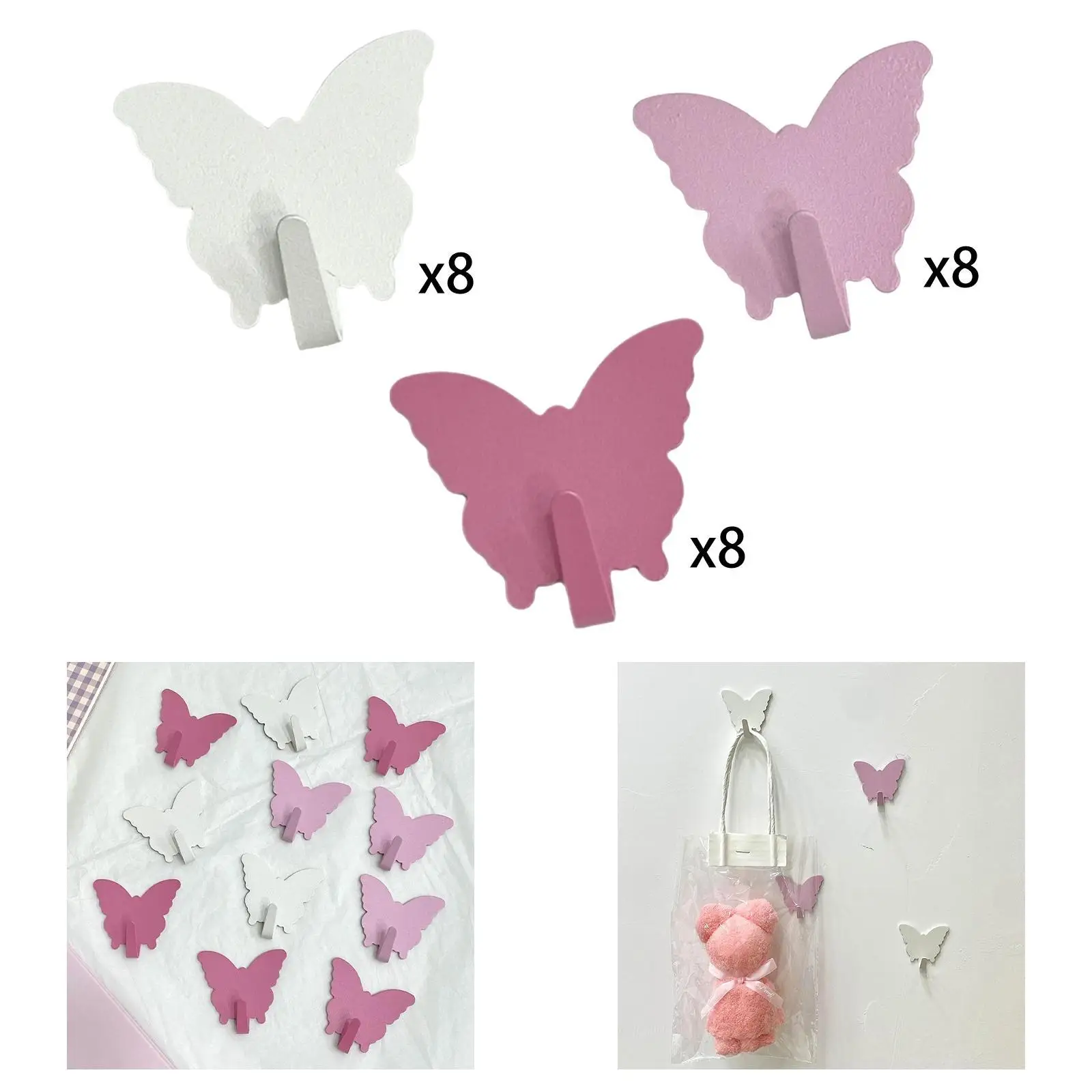 

8 Pieces Butterfly Hooks Hangers Heavy Duty Decorative Coat Rack Towel Hooks for Porch Bathroom Kitchen Hanging Keys Backpack