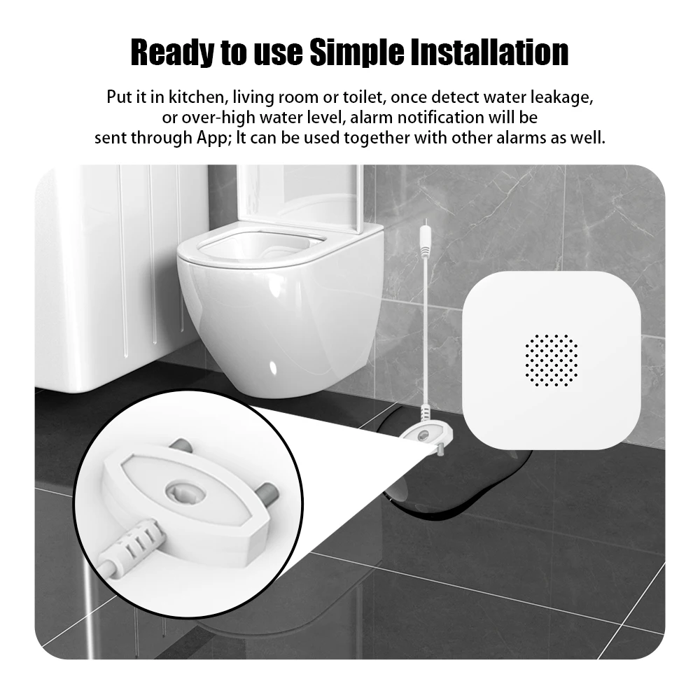 Tuya WiFi Smart Water Leak Sensor 80DB Sound and Light Alarm System Water Overflow Detector Flood Leakage Sensor Remote Monitor