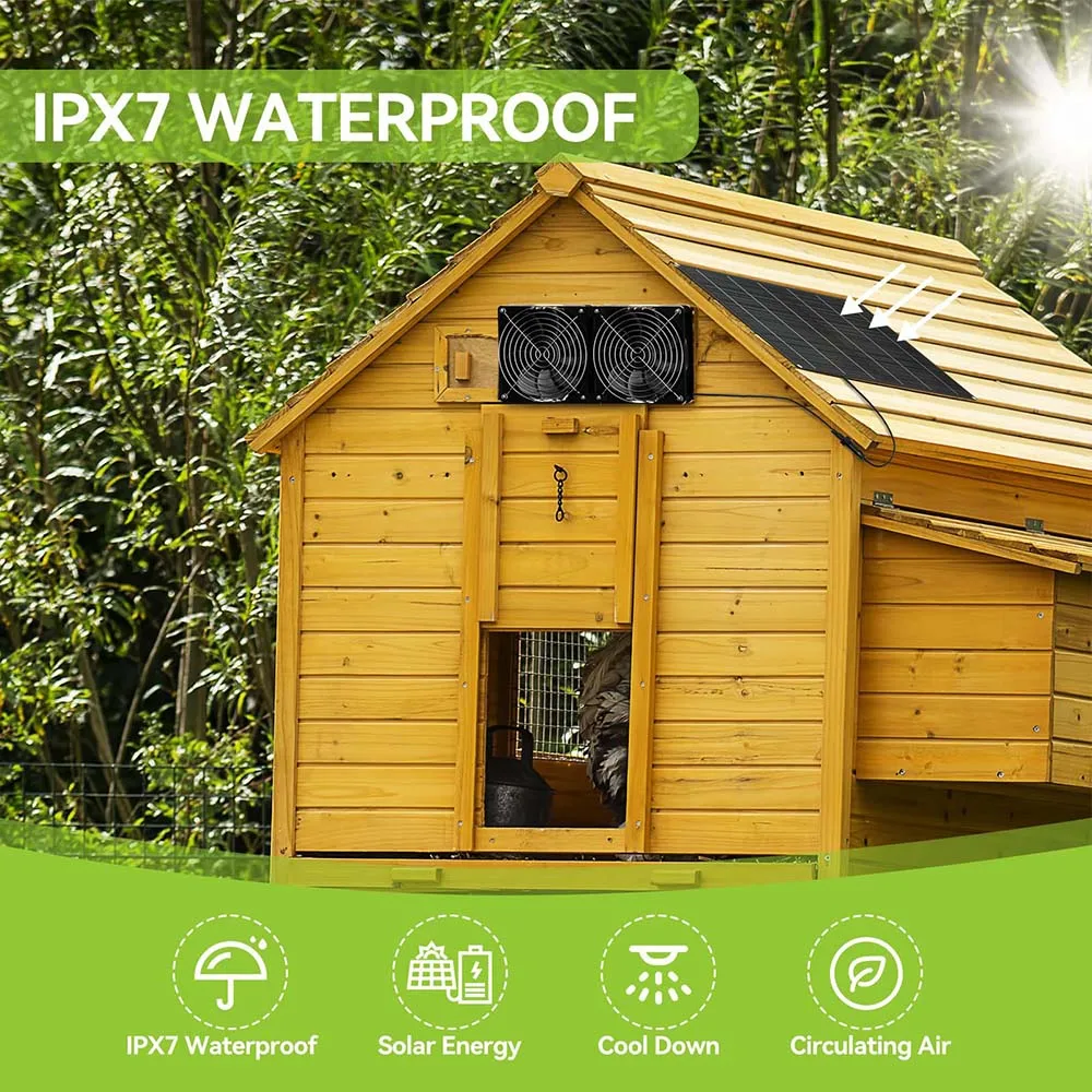 500W Solar Outdoor Powered Fan 12CM two IPX7 waterproof Diameter Ventilator Solar Exhaust Fan For Pet Poultry House Greenhouse