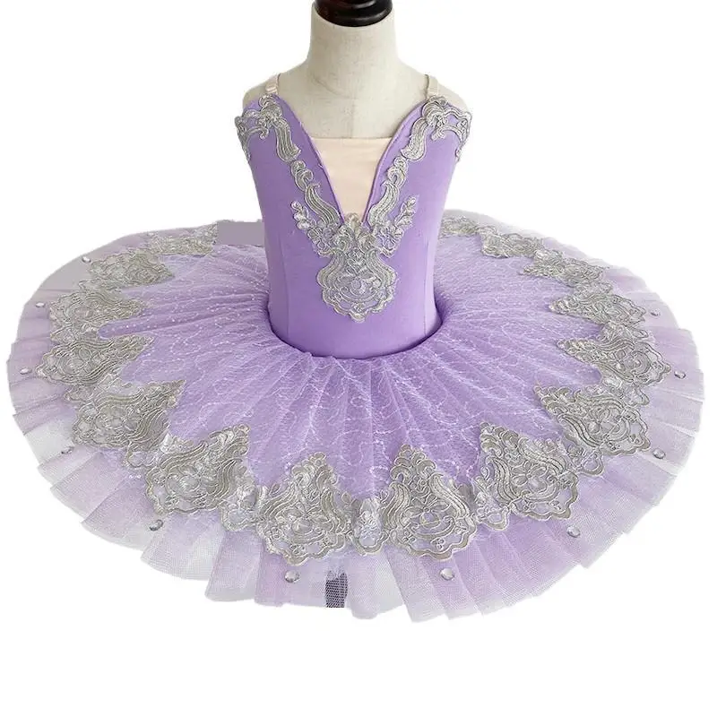 ชุดบัลเล่ต์สีม่วงน้ำเงินสำหรับเด็กผู้หญิงและผู้ใหญ่ ประดับเลื่อม ชุดเต้นบัลเล่ต์ทรงแพนเค้กสำหรับเด็กผู้หญิง