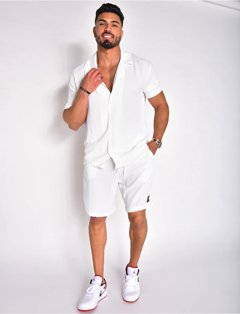 Summer Cotton Linen Shirt Set Men\'s Casual Loose 2-Piece Suit +Home Clothes Pajamas Comfy Breathable Beach Short Sleeve Sets