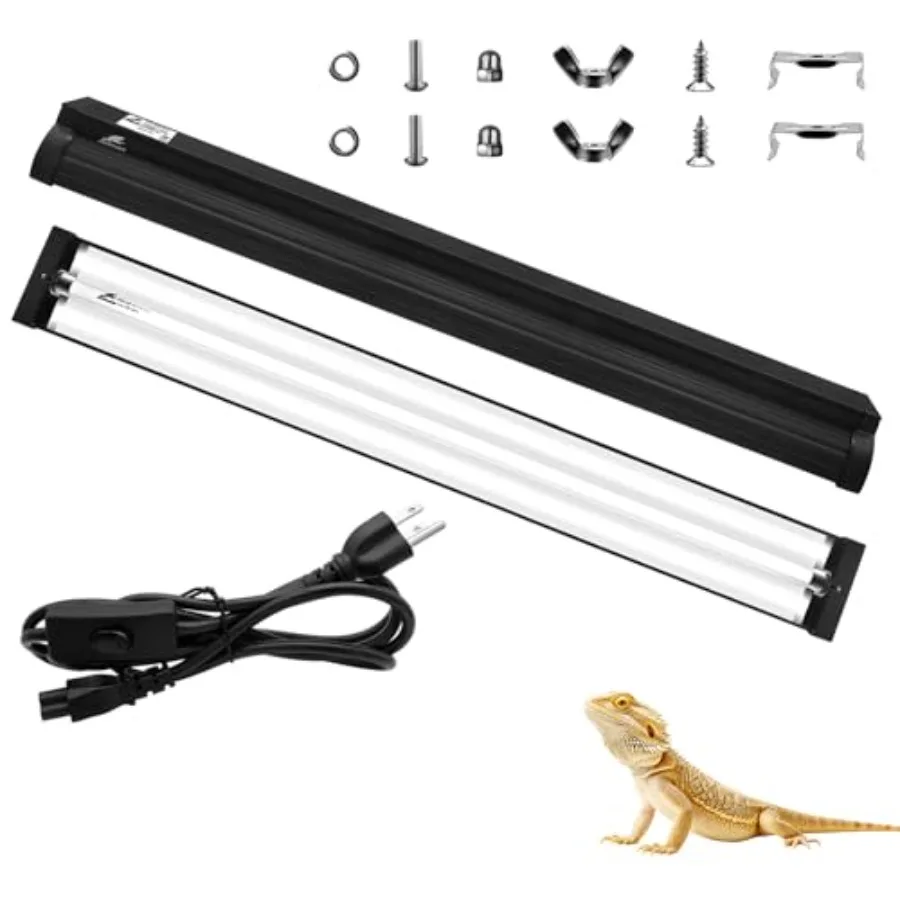 

T8 UVB Reptile Light Fixture HO UVB Bulb Lighting Combo Kit, 10.0 UVB Light for Reptiles Terrarium Hood UVA UVB Desert Lamp for