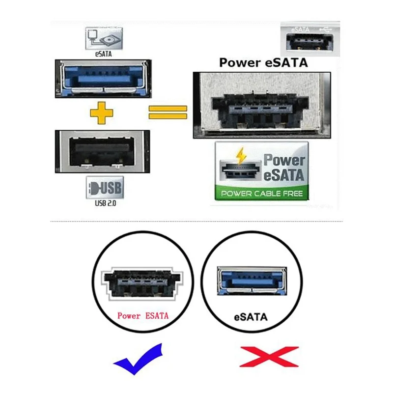 Vielseitiges Power-ESATA- und USB 2.0-Adapterkabel für 2,5-Zoll- und 3,5-Zoll-SATA-Festplatte, 7-+15-Pin-Verbindung