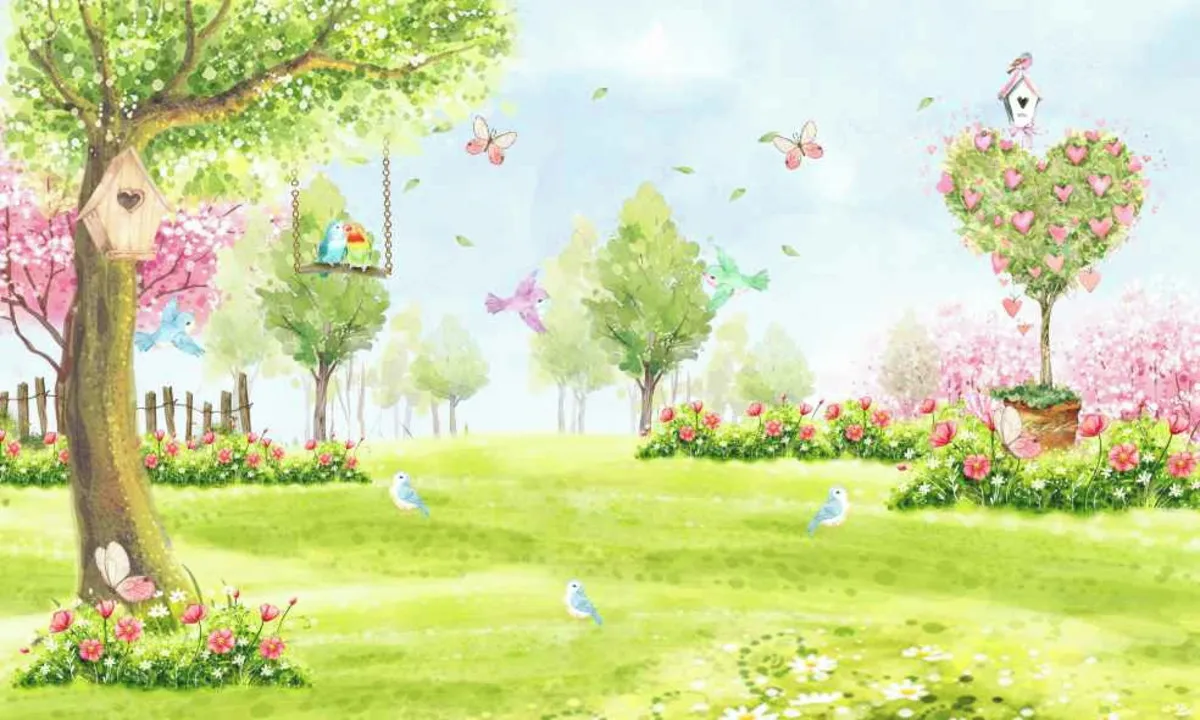 Spring Pink Watercolor Floral Birds Butterfly Backdrop Girl Princess Birthday Portrait Customized Photography Background