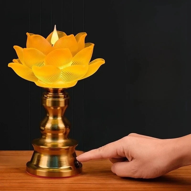 1pc Glass Lotus Lantern Plug in LED Enshrined Buddha Statue Eternal Light Household Buddhist Bodhisattva Worship Lamp Decoration