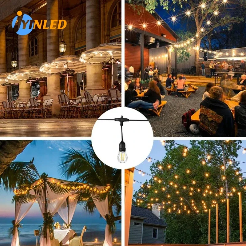 Waterdicht Zonneterras Kerstboom Vakantie Tuin Bruiloft Decoratie Outdoor Led Cafe Lichtslingers Lichtslingers