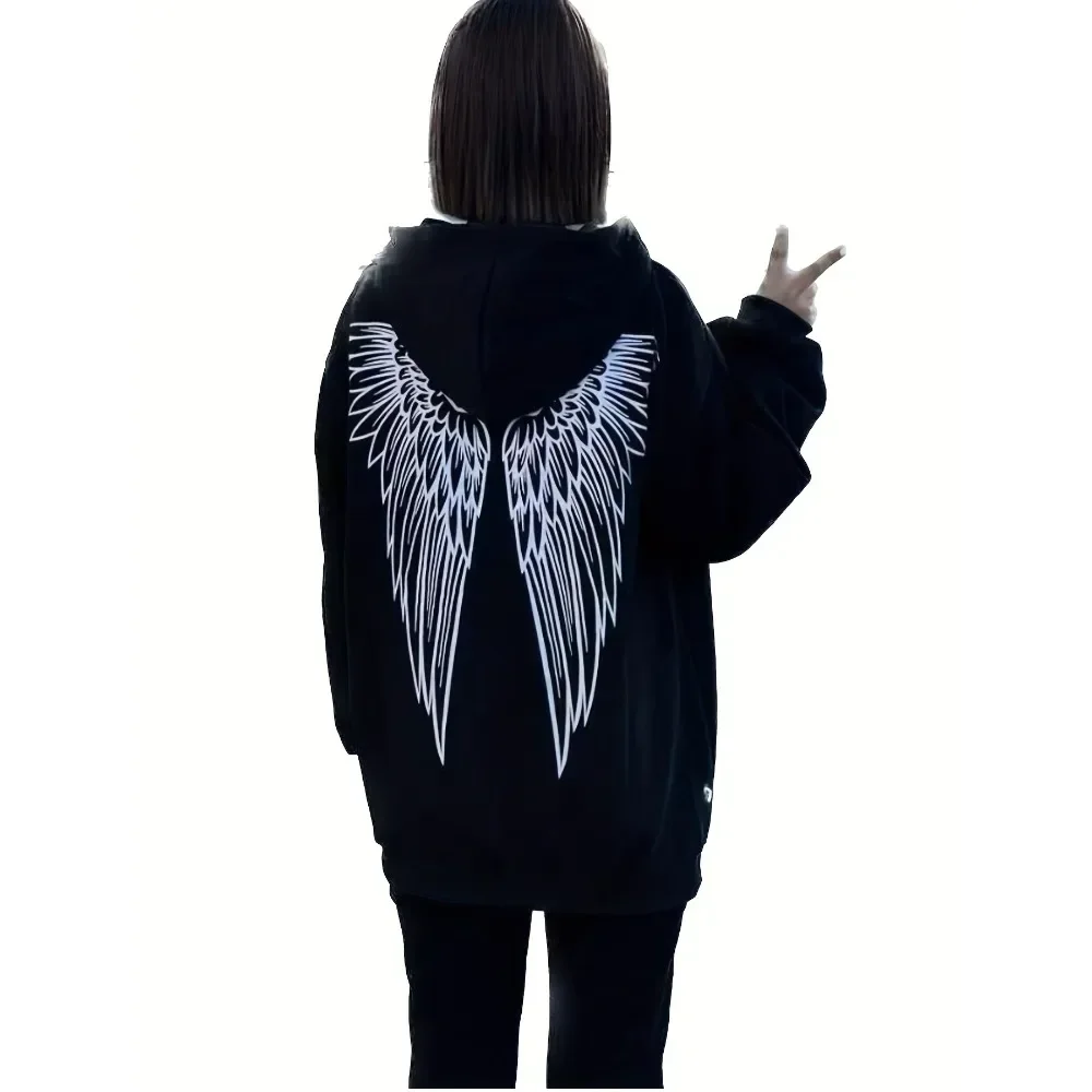 2024 New Arrival Wings Print Back Hoodies Casual Drawstring Sweatshirt Harajuku Aldult Teen Unisex Hoodie Clothing