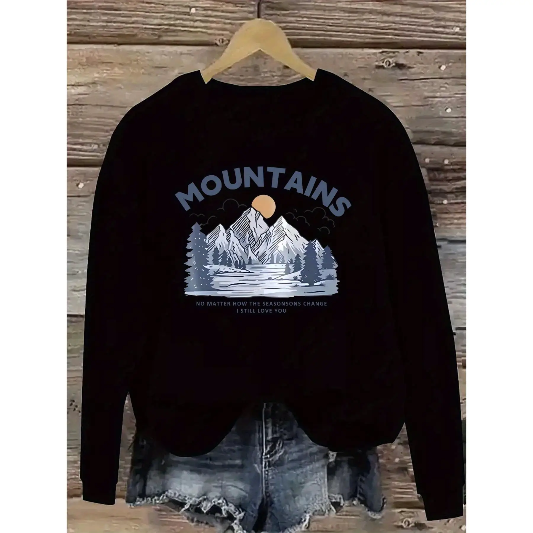 

Mountains Sweatshirt Unisex Nature Graphic Pullover Outdoor Adventure Mountain Landscape Hiking Travel Cotton Top Gift