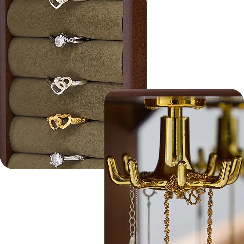 Wood Jewelry Box Velvet Drawer Ring Necklace Holder Earrings Luxury Jewelry Boxes Organizer Display Stand Women Accessories