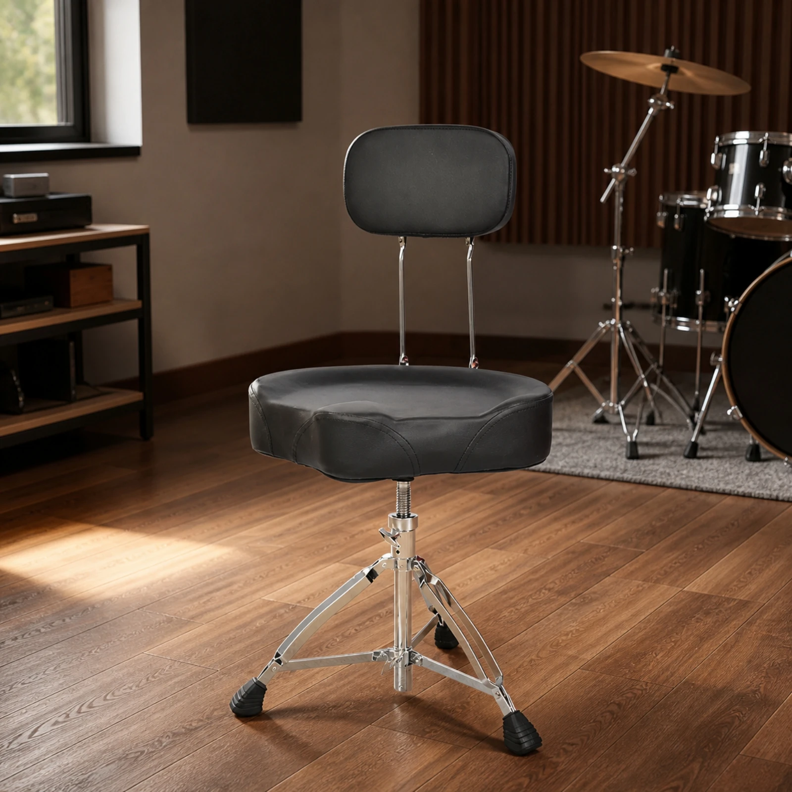 Drum Throne with Backrest Sturdy Saddle Drum Throne Drumming Chair Non-Slip Long-Lasting for Drummers, Home Studio