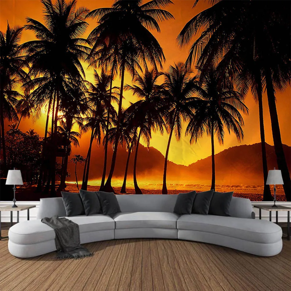 Sunshine Forest Wandteppich, Polyesterstoff, Schlafzimmer, Wohnzimmer, Sofa, Teppich, böhmischer Stil, Kunstdekoration