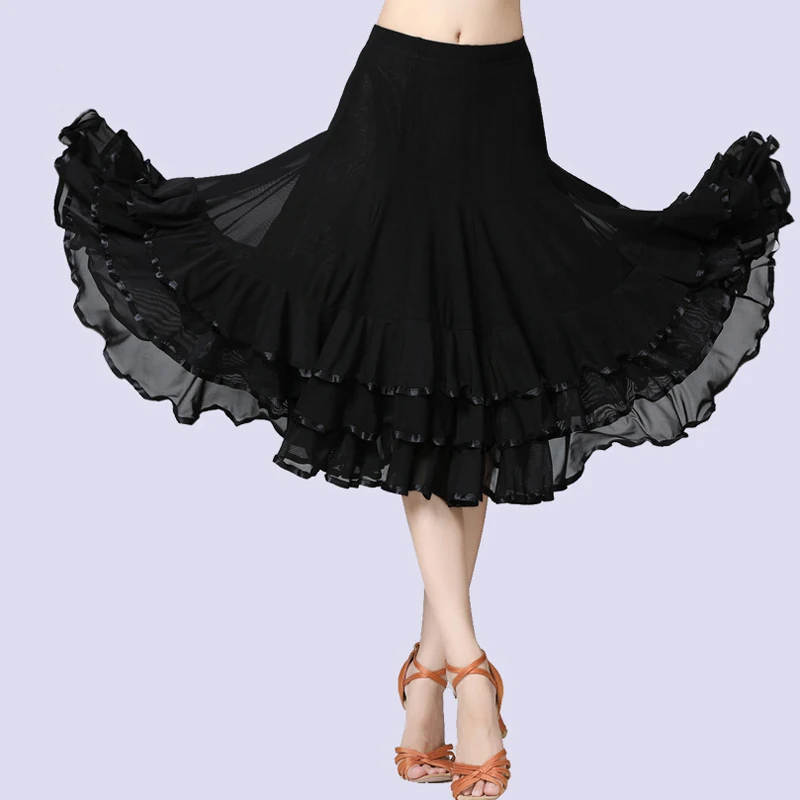 Women Elegant Ballroom Dancing Costume 360 Degree Long Swing Latin Salsa Rumba Dress Flamenco Dance Skirts for Practice