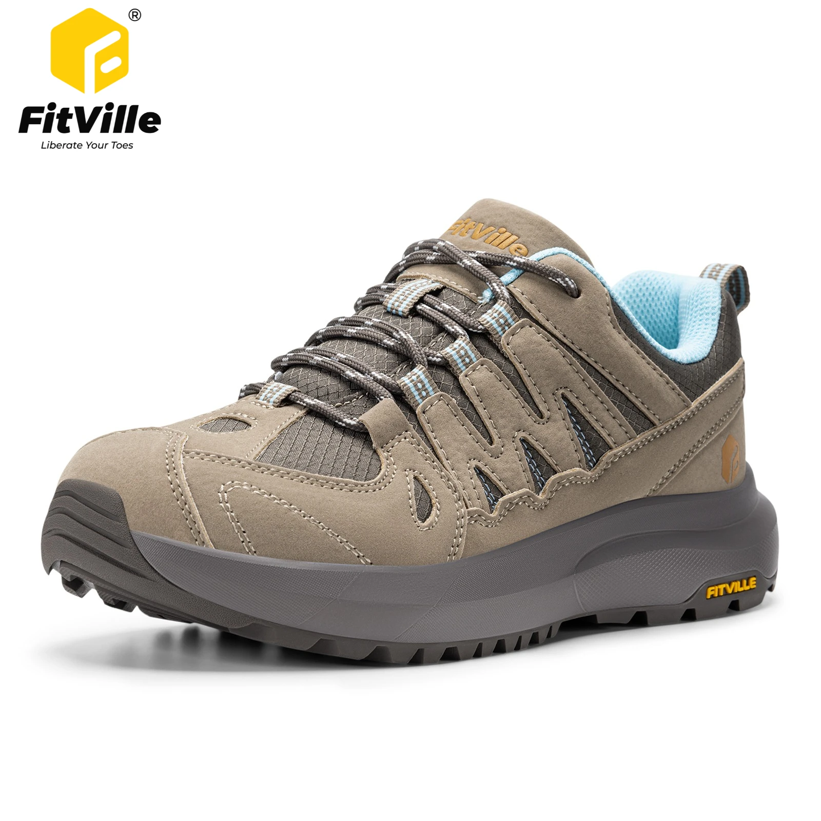 FitVille Outdoor Women's Hiking Shoes Wide Toe Trekking Shoes for Women Water-repellent Non-slip Trails Sneakers Arch Support